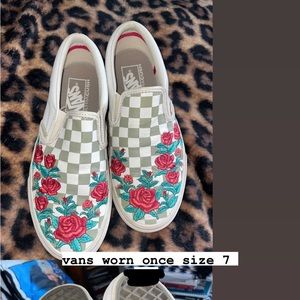 custom slip on vans size 7, leather material